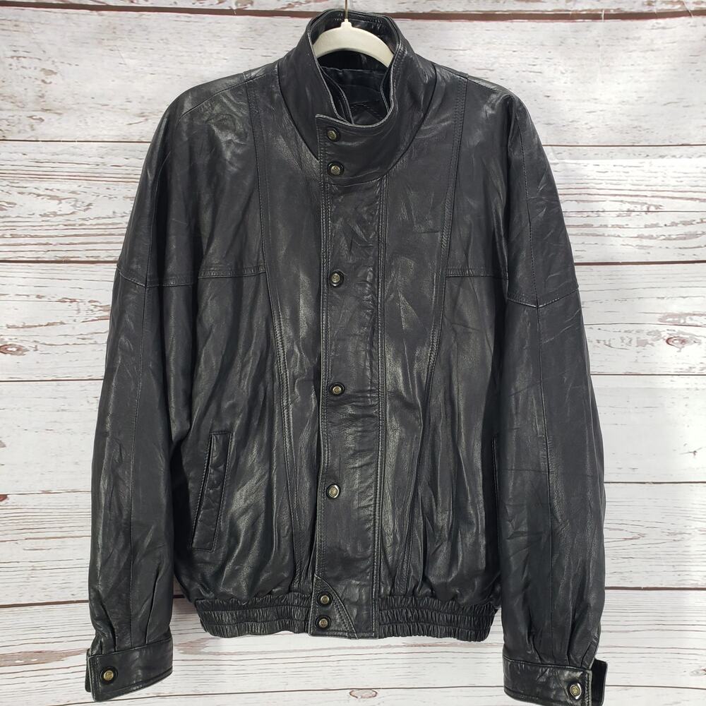 Monaco Leather Italy Men's Snap/Full Zip Lambskin Leather Jacket Size XL